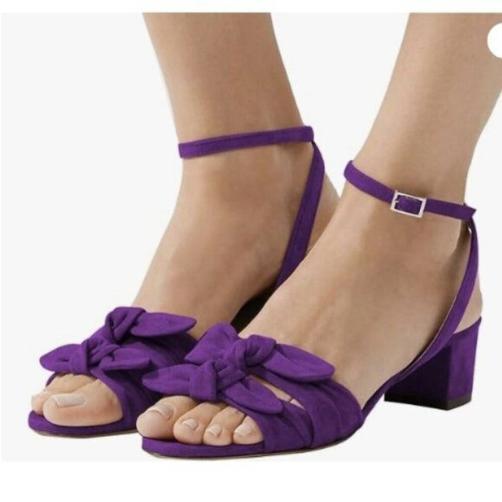 YDN Women Strappy Block Low Heels Pumps Ankle Strap Open Toe Sandals Purple Shoe
